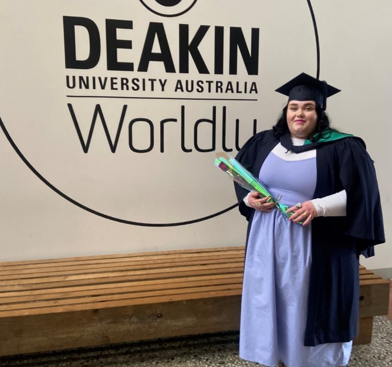 Female indigenous woman graduating from Deakin University